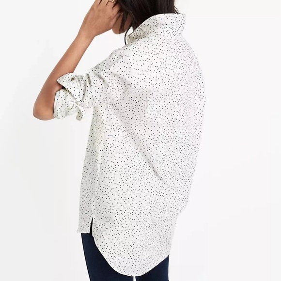Madewell Oversized White W/Black Mini Polka Dot Long Sleeve Button Up Shirt Lg - Picture 2 of 9